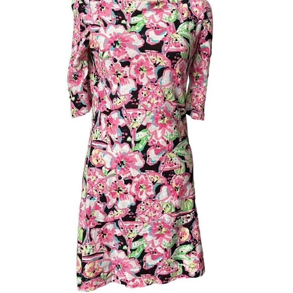 Lilly Pulitzer Floral Mini Dress 3/4 Sleeves in Size Small - Picture 2 of 8